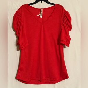 Simply Irresistible Red V-Neck Puff Short Sleeve Top Size 2X